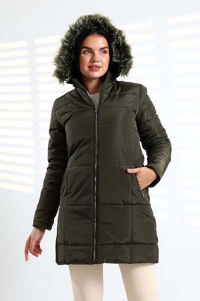 Talsmoda Tals Fashion Women's Khaki Color Water and Drip-Proof Wash-Resistant Furted Quilted Coat