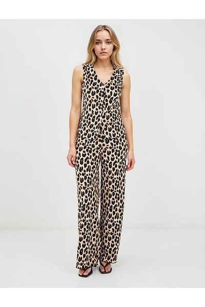 Jimmy Key Black Regular Waist Wide Leg Leopard Patterned Knitted Trousers