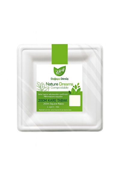Roll-Up Ecological Square Cardboard Plate 20 cm - 6 Pieces