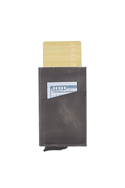 PLM Torres Leather Card Holder with Mechanism Tn18Ef Gray