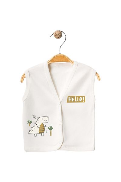 Babexi Hello Dino Printed Vest Ecru