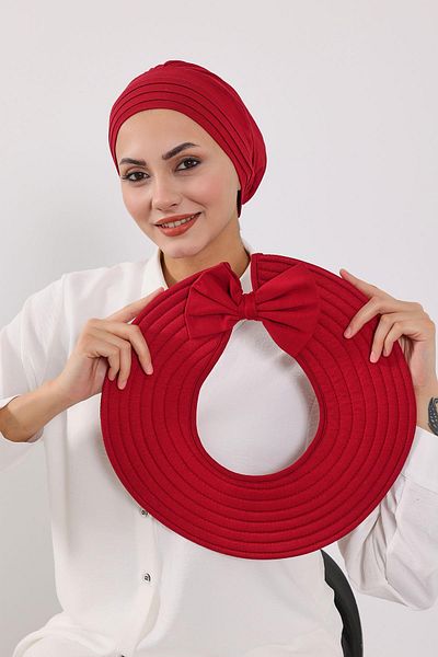 Aisha's Design Removable Combed Bonnet Turban with Bow Knot on the Back, S-4