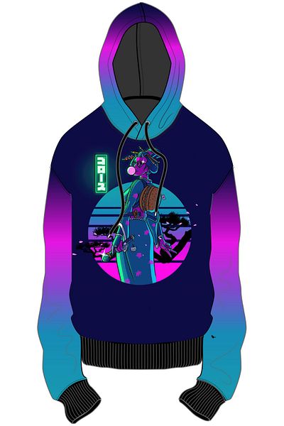 FG KONNİCHİWA GEISHA CUSTOM DESIGN Hooded SWEATSHIRT Laser Print ANIME MANGA