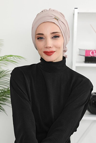 Aisha's Design Aerobin Fabric Ready-Made Turban with Accessories, Ht-95, Mink