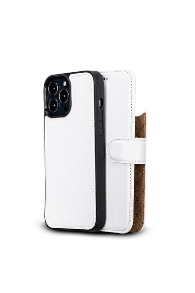 Bouletta Apple iPhone 13 Pro Uyumlu Deri Cüzdanlı Kılıf F3 Beyaz