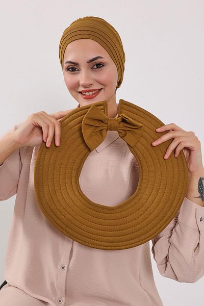 Aisha's Design Removable Combed Bonnet Turban with Bow Knot on the Back, S-4
