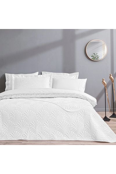 Taç Eleanor Jacquard Bedspread Double Duvet Cover Set (White)