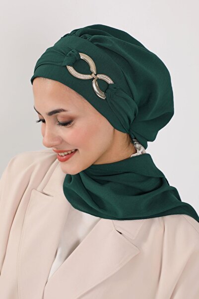 Aisha's Design Aerobin Fabric Ready-Made Turban with Accessories, Ht-94, Dark Green