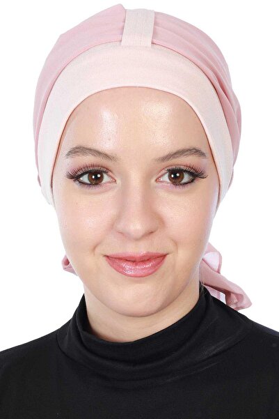 Ayşe Tasarım Chiffon Belted Combed Cotton Bonnet, B-36, Powder