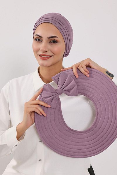 Aisha's Design Removable Combed Bonnet Turban with Bow Knot on the Back, S-4