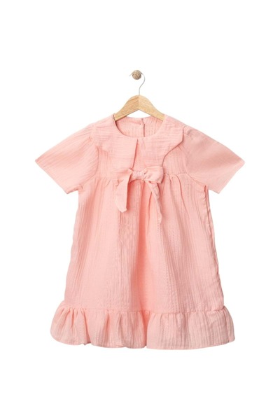 Babexi Muslin Cotton Bow Dress Salmon