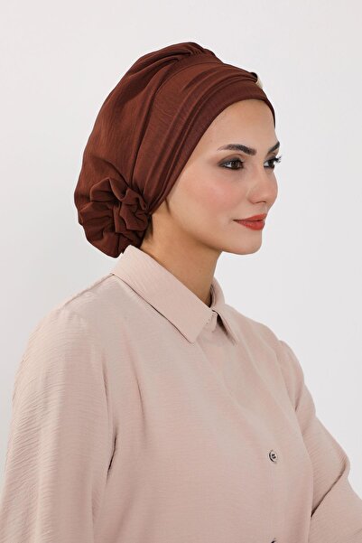 Aisha's Design Aerobin Fabric Ready-Made Turban with Accessories, Ht-95, Brown