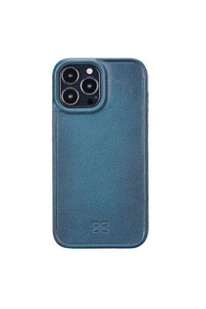 Bouletta Apple iPhone 13 Pro Max Uyumlu Deri Arka Kapak Hull BRN4EF Mavi