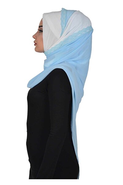 Ayşe Tasarım Practical Chiffon Shawl, Ps-23, Cream - Baby Blue