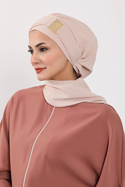 Aisha's Design Έτοιμο τουρμπάνι από ύφασμα Aerobin με χρυσά αξεσουάρ, HT-11A, Πέτρα