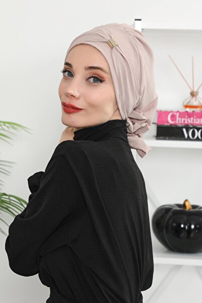 Aisha's Design عمامة جاهزة من قماش ايروبين مع الملحقات، HT-95، مينك