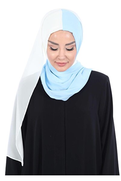 Ayşe Tasarım Double Color Practical Chiffon Shawl,Ps-102,Baby Blue-Cream