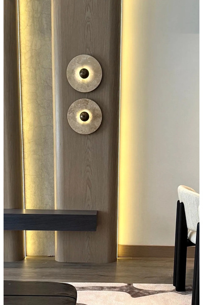 burenze Lüks Modern Tasarım Traverten Mermer Led Aplik Eskitme Gold Limited Edition Ledli Elektrikle Çalışır