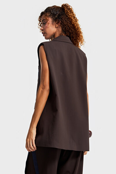 its basic Γυναικείο καφέ τζιν μακρύ γιλέκο ειδικής σχεδίασης με επένδυση εσωτερικά