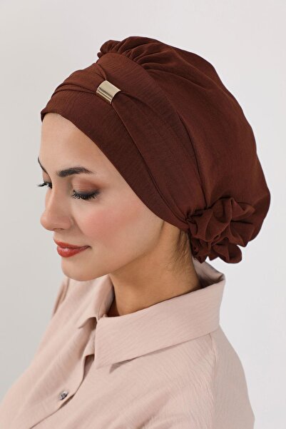 Aisha's Design Aerobin Fabric Ready-Made Turban with Accessories, Ht-95, Brown