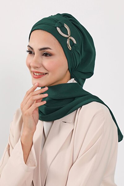 Aisha's Design Aerobin Fabric Ready-Made Turban with Accessories, Ht-94, Dark Green