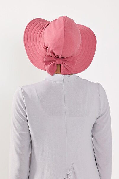 Aisha's Design Detachable Aerobin Hat with Bow on the Back, Bone Turban, S-4A, Dark Pink