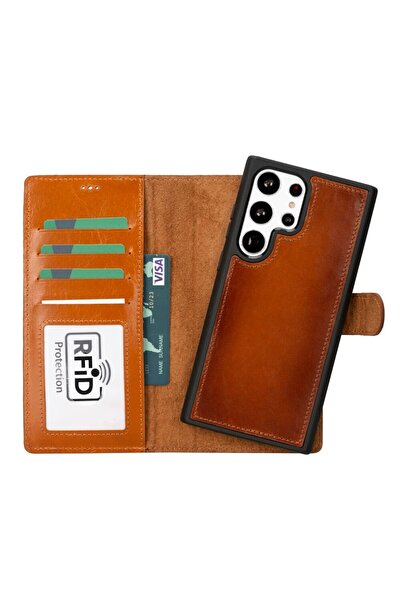 PLM حافظة جلدية متوافقة مع هاتف سامسونج جالاكسي S23 الترا RST2EF بني