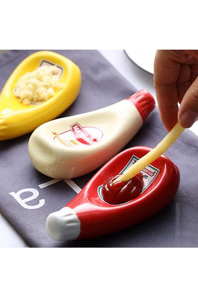 ARVALE 3 Types of Ceramic Sauce Bowls |   Ketchup, Mayonnaise and Mustard Model