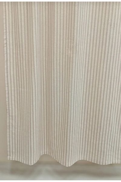 MZN Home Straight Edge Rustic Pipe Vintage Linen Curtain with Milky Brown Stripe - Gifted with Laces - (En X Boy)