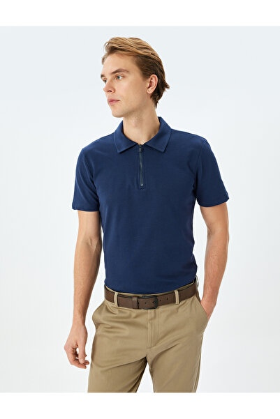 Koton Μπλουζάκι με κοντό μανίκι κανονική εφαρμογή, βαμβακερό μισό φερμουάρ