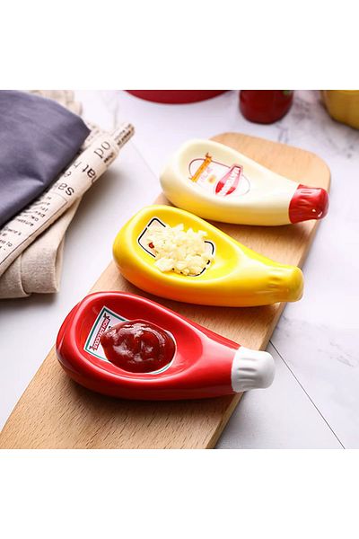 ARVALE 3 Types of Ceramic Sauce Bowls |   Ketchup, Mayonnaise and Mustard Model