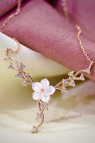 Mia Vento Manolya Ve Sarmaşık Rose Renk Flowers Gümüş Kolye
