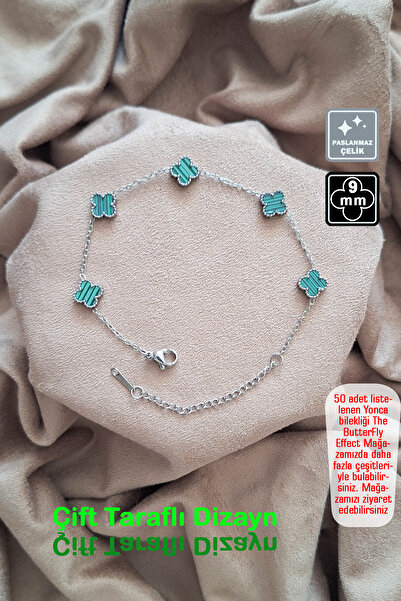 Miss TBee 🍀 سوار من الفولاذ على شكل برسيم مكون من 4 أوراق 🎨   الأخضر الفضي ...