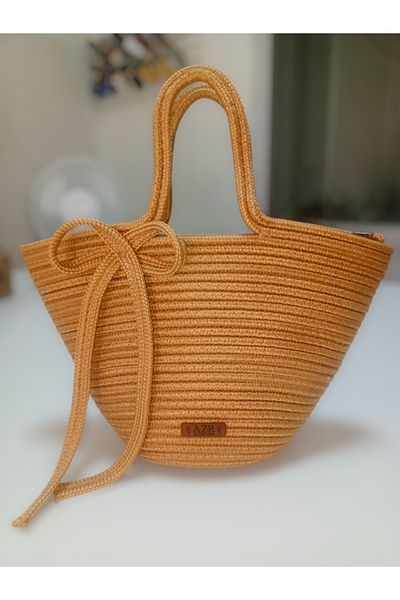 AZR HOME DESİGN Natural Jute Rope Gold Hand Bag Day Bag 23X40