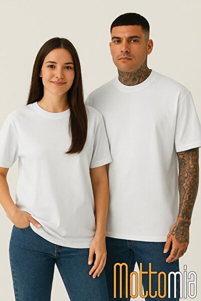 OPPOCEİTE Біла унісекс футболка з бавовняної лайкри з великим вирізом без друку (T-SHIRT)