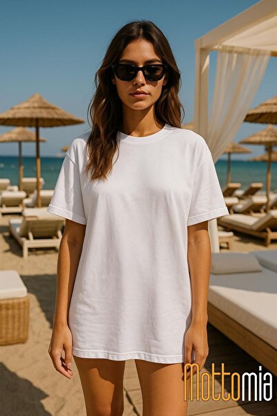 OPPOCEİTE Біла унісекс футболка з бавовняної лайкри з великим вирізом без друку (T-SHIRT)