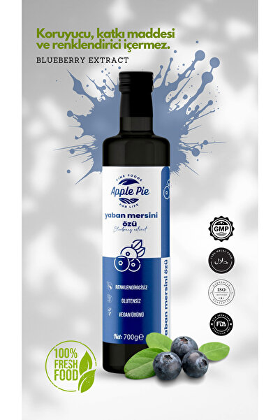 applepiefoods Yaban Mersini Özü 700 gr , Doğal , Katkısız ( Analizli ) , Soğuk Sıkım , Blueberry Extract