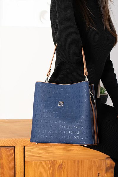 Just Polo Women's Navy Blue Tan Waterproof Medium Size 3 Compartment Hand & Shoulder Bag 344002Pc