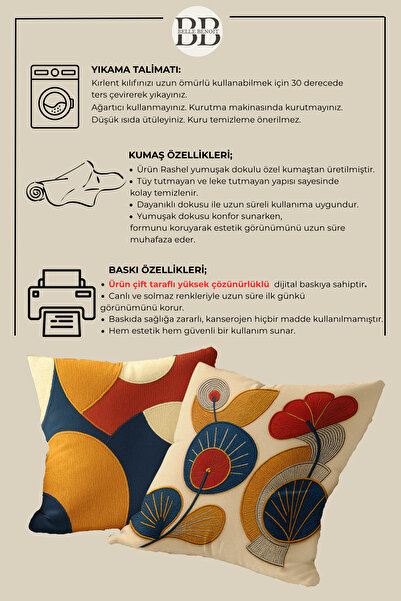 Belle Benoit Σετ 2 με μοτίβο κεντήματος, εκτύπωση διπλής όψης, διακοσμητικό σετ μαξιλαριών ριχτάρι – Bohemian Style, με φερμουάρ