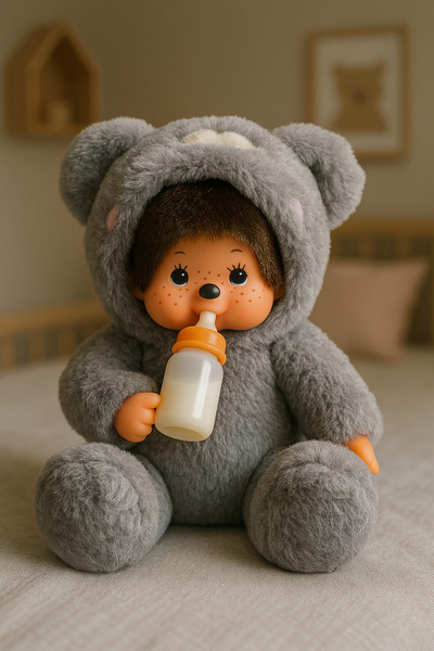 KENT Et Yüzlü Biberonlu Gri Bebek 25 cm – Sevimli & Çocuk Hediyesi