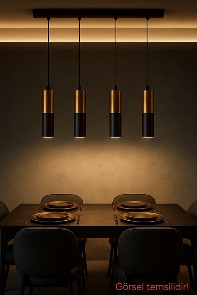 Bozyaka Aydınlatma Arya 4'lü Dekoratif Sıralı Sarkıt Siyah & Eskitme Kaplama Avize (GÜN IŞIĞI LED AMPUL DAHİLDİR...)