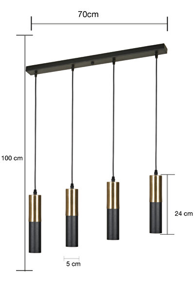 Bozyaka Aydınlatma Arya 4'lü Dekoratif Sıralı Sarkıt Siyah & Eskitme Kaplama Avize (GÜN IŞIĞI LED AMPUL DAHİLDİR...)