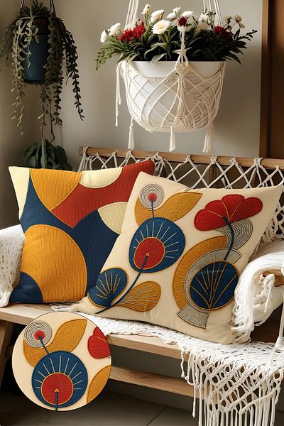 Belle Benoit Set of 2 Embroidery Patterned, Double-Sided Printed, Decorative Throw Pillow Case – Bohemian Style, Zippered
