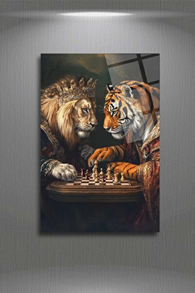 HMDS CONCEPT Satranç, Aslan ve Kaplan, Cam Tablo 135