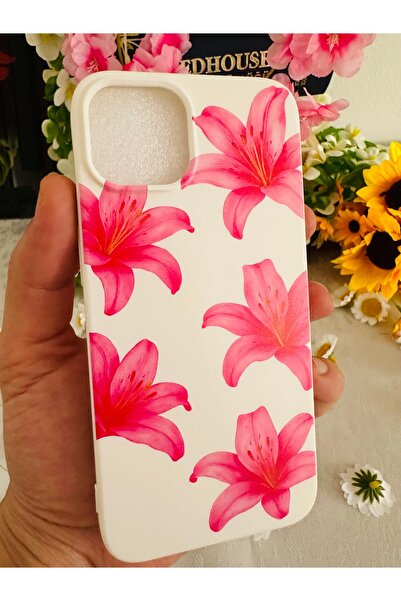 HyperAge Apple İPhone 13 / 14 Kılıf Zambak Tasarım Baskılı İçi Kadife Lansman Silikon Kapak
