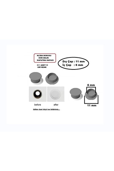 Universal Klima Borusu ( Kör Delik ) Kapatma Kapagı Menfez Düz Model 1 Adet GRİ Renk