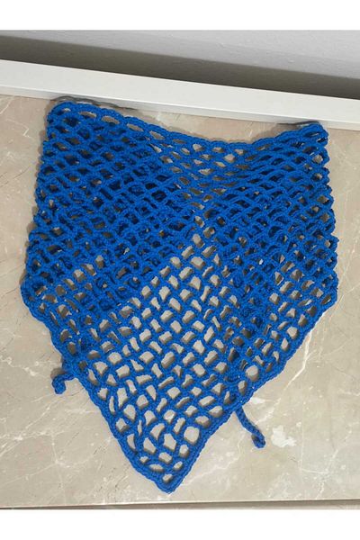 Momsada Blue Colored Hand Knitted Mesh Triangle Model Bandana, Accessory