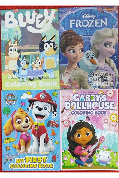 bundle island 4 Adet Stickerli Boyama Kitabı (paw patrol/gabbys/elsa/bluey figürlü)