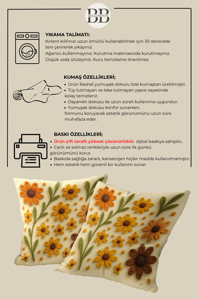 Belle Benoit Set of 2 Embroidery Patterned, Double-Sided Printed, Decorative Throw Pillow Case – Bohemian Style, Zippered