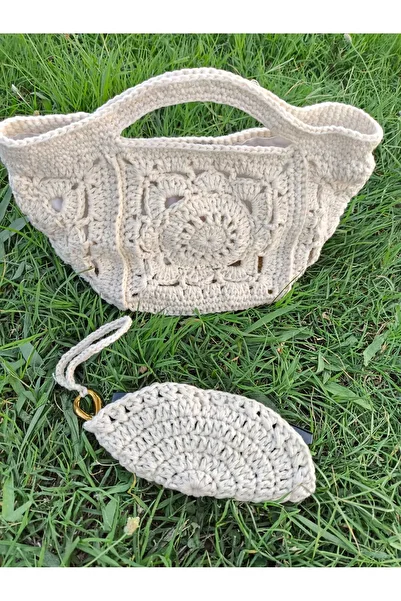 Momsada Arm Bag, Hand Knitted / Lined / Snap Fastener / Glasses Charm